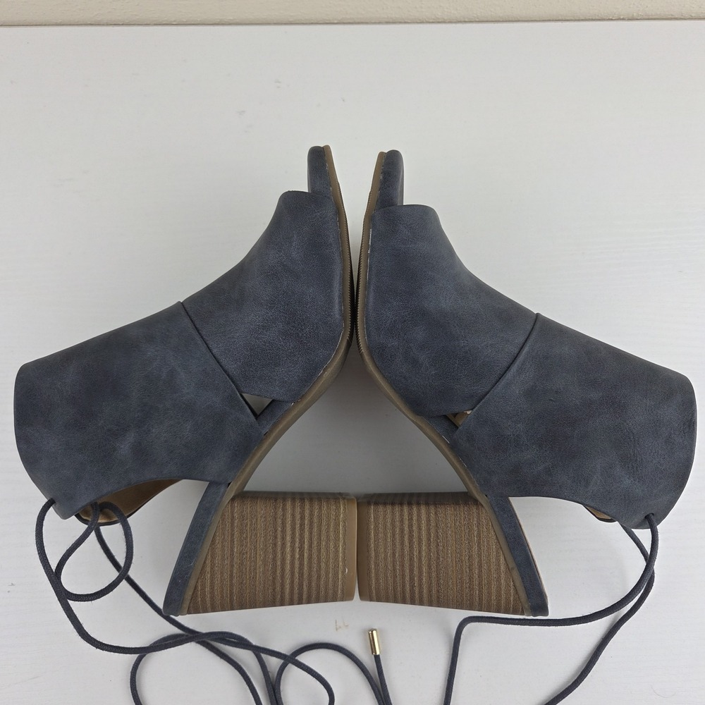 Kenneth Cole Reaction Best Hit Peep Toe Block Heel Calf Lace Sandals Blue Wmns 7 - Picture 10 of 13